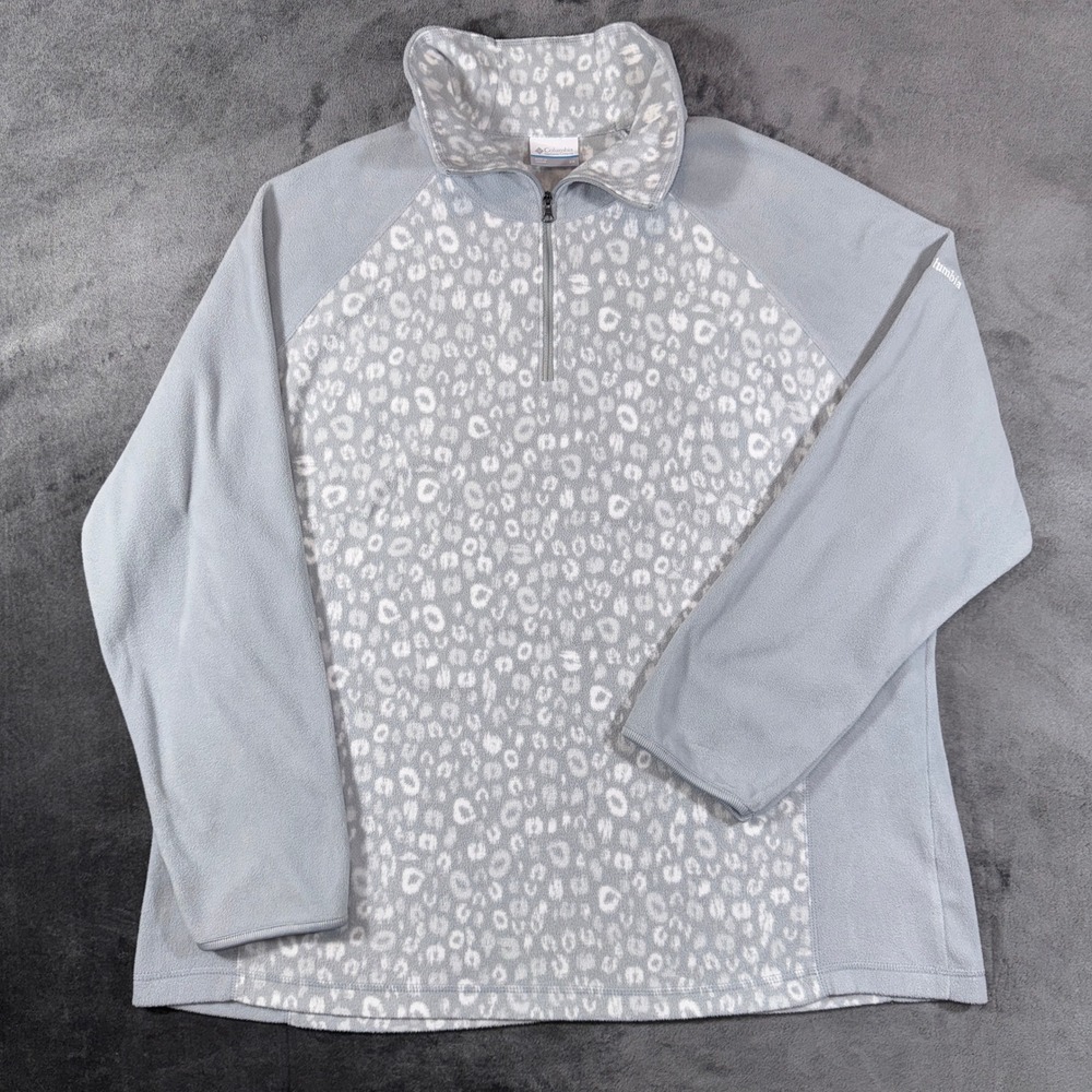 Columbia Womens 2X Fleece Pullover Blue Leopard Print Half Zip AW6437